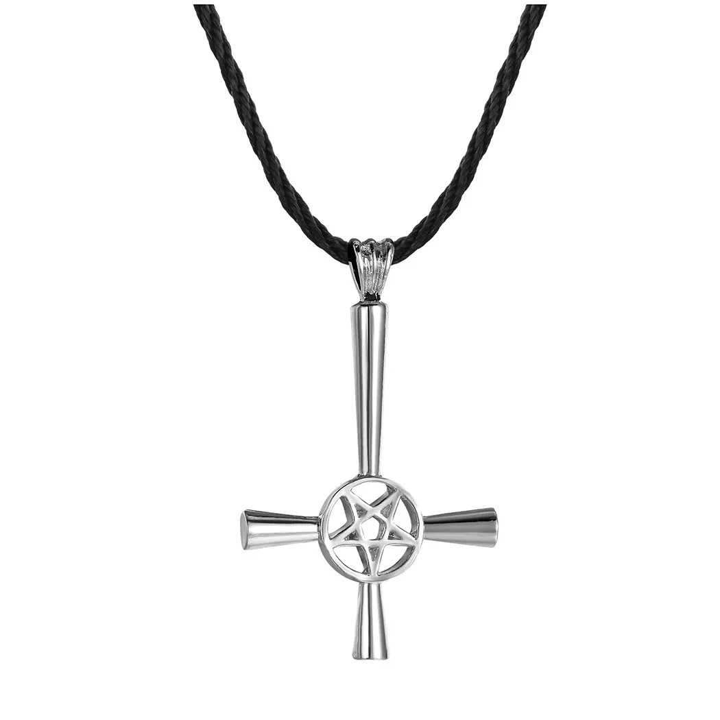 Gothic Inverted Cross Pentagram Necklace Satanic Pagan Punk Pendant Jewelry Men