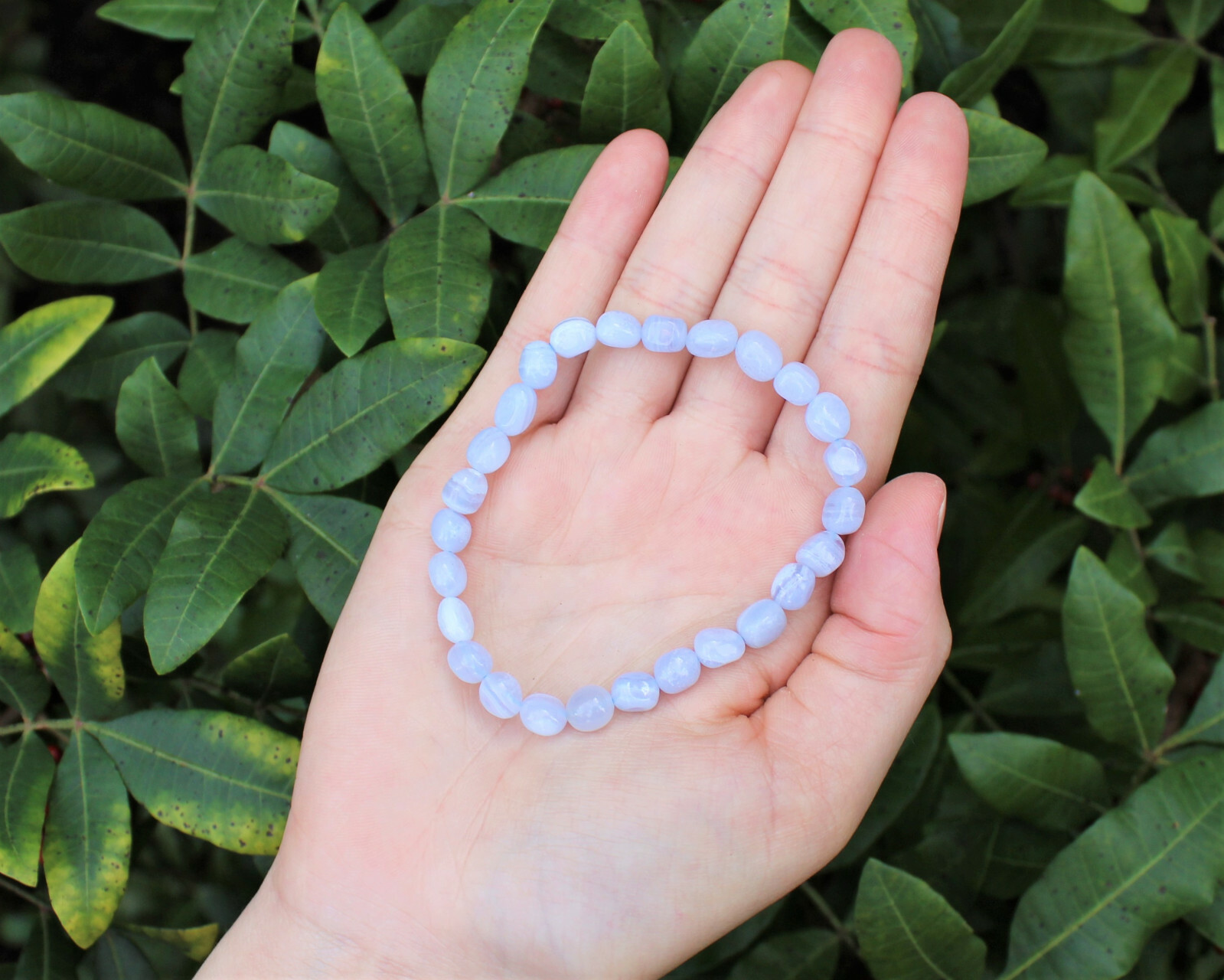 Blue Lace Agate Tumbled Gemstone Bracelet: 6-8 mm Stones (Agate Nugget Bracelet)