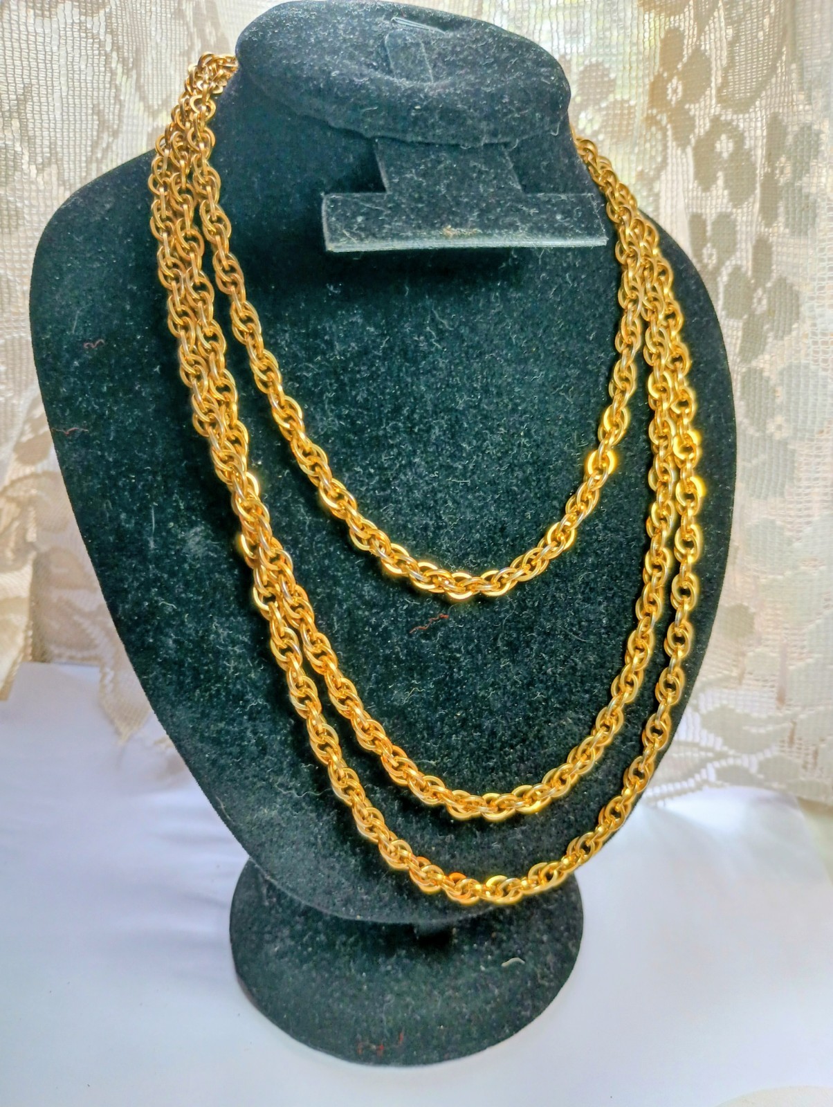 Vintage Necklace Gold Tone Chain 52 In Classic Long Jewelry or Belt Charm Tag