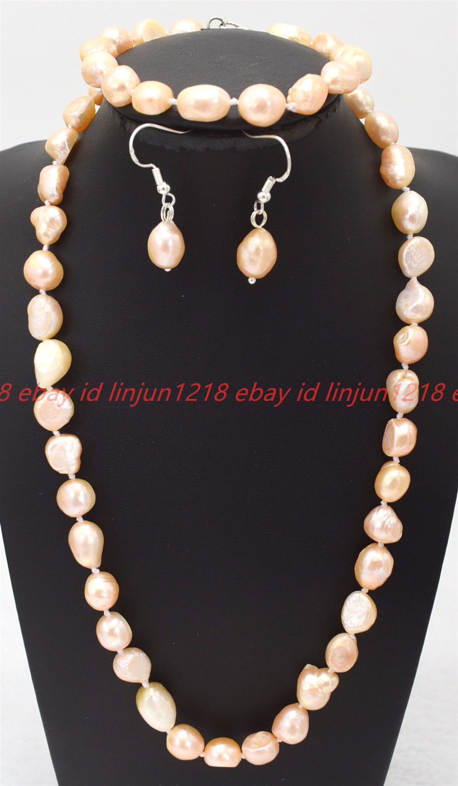 Natural 7-8/8-9/9-10mm Pink Baroque Pearl Necklace Bracelet Earring 18/7.5in