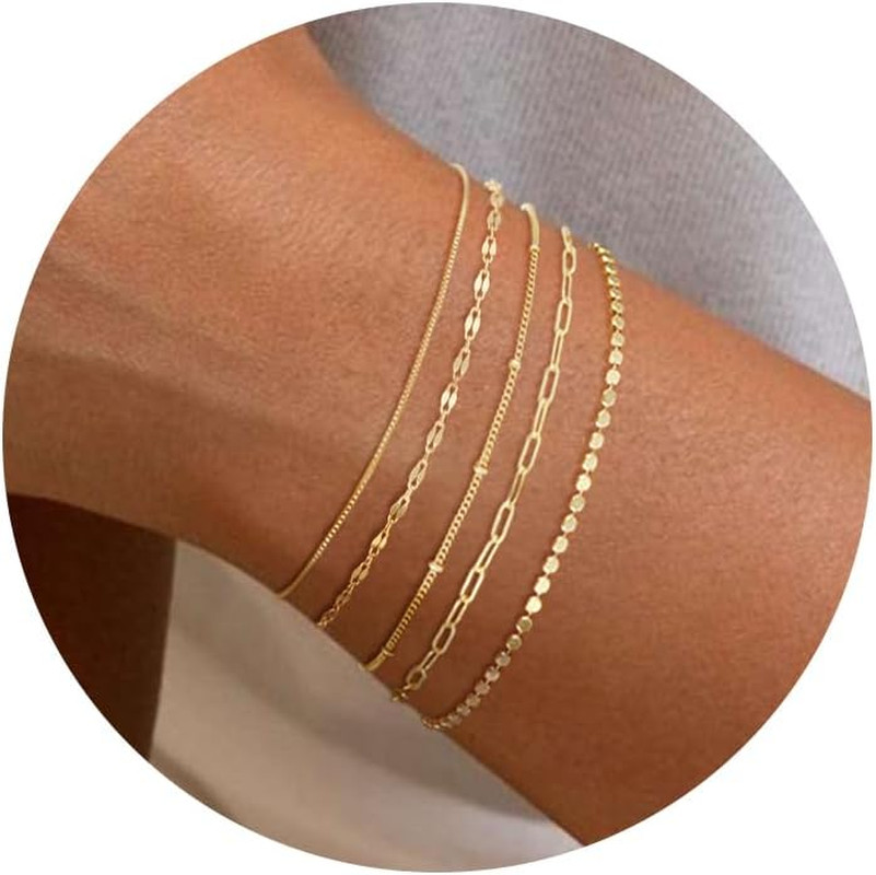 Gold Bracelets for Women, 14K Dainty Gold Plated Stackable Bracelets for Women T