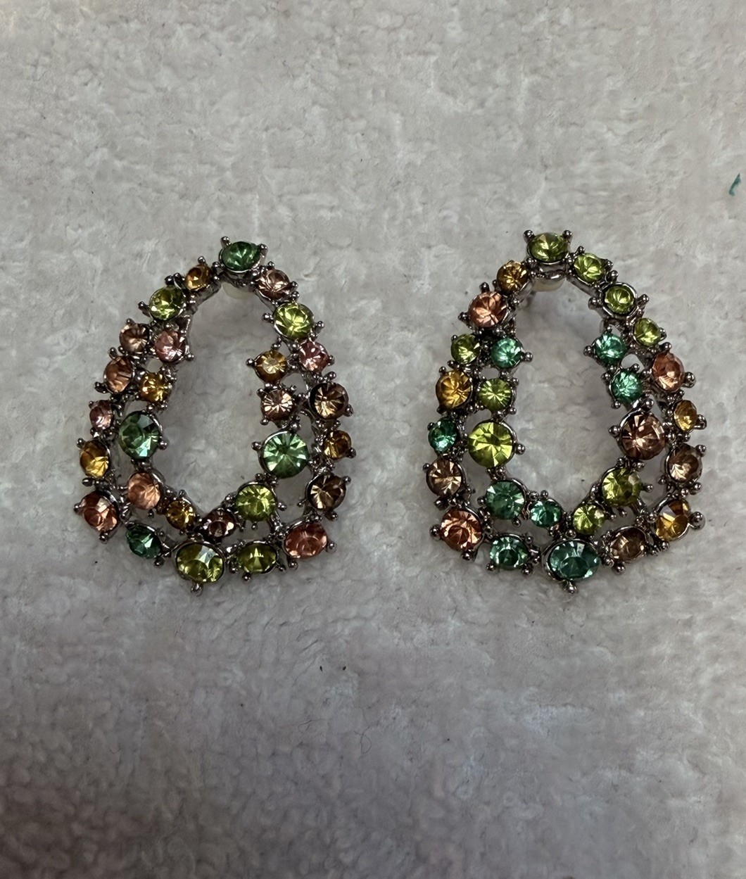 Multicolor Rhinestone Open Teardrop Statement Earrings Pastel Crystal Post Earri
