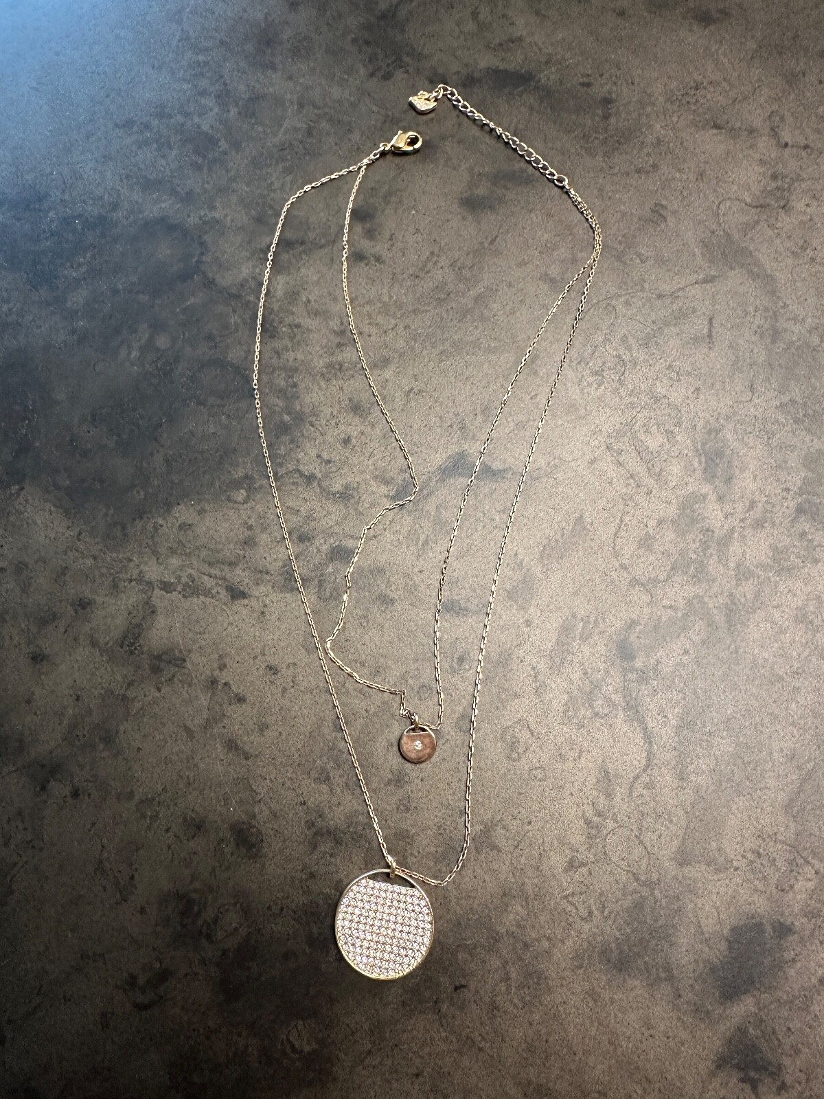 SWAROVSKI CRYSTAL ROSE GOLD PLATED MEDALLION DOUBLE STRAND NECKLACE