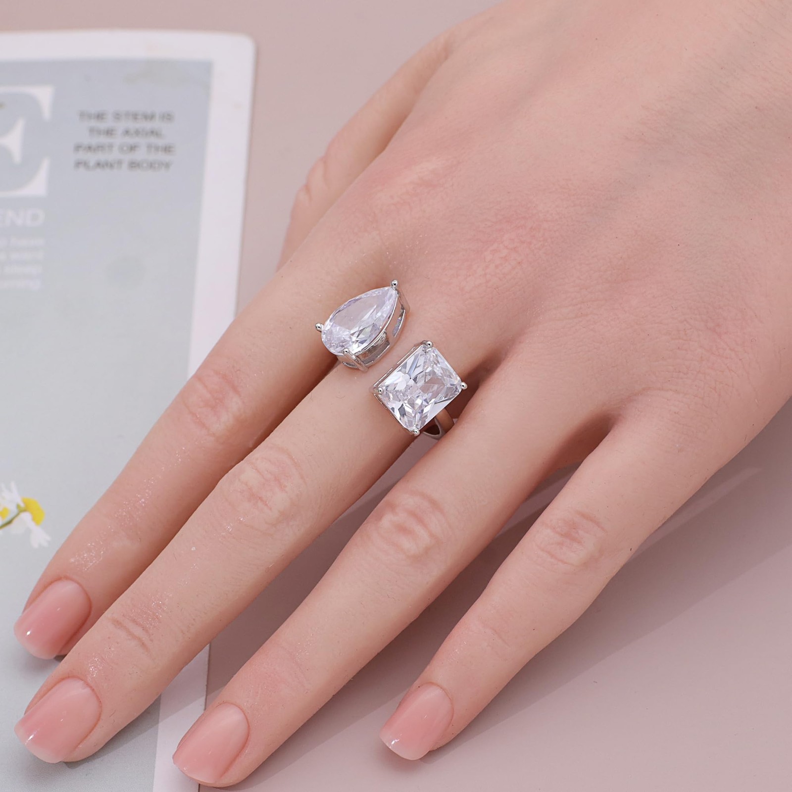 Warm Fortune Teardrop & Rectangle Engagement Ring for Women – 18K Gold Plated Cu