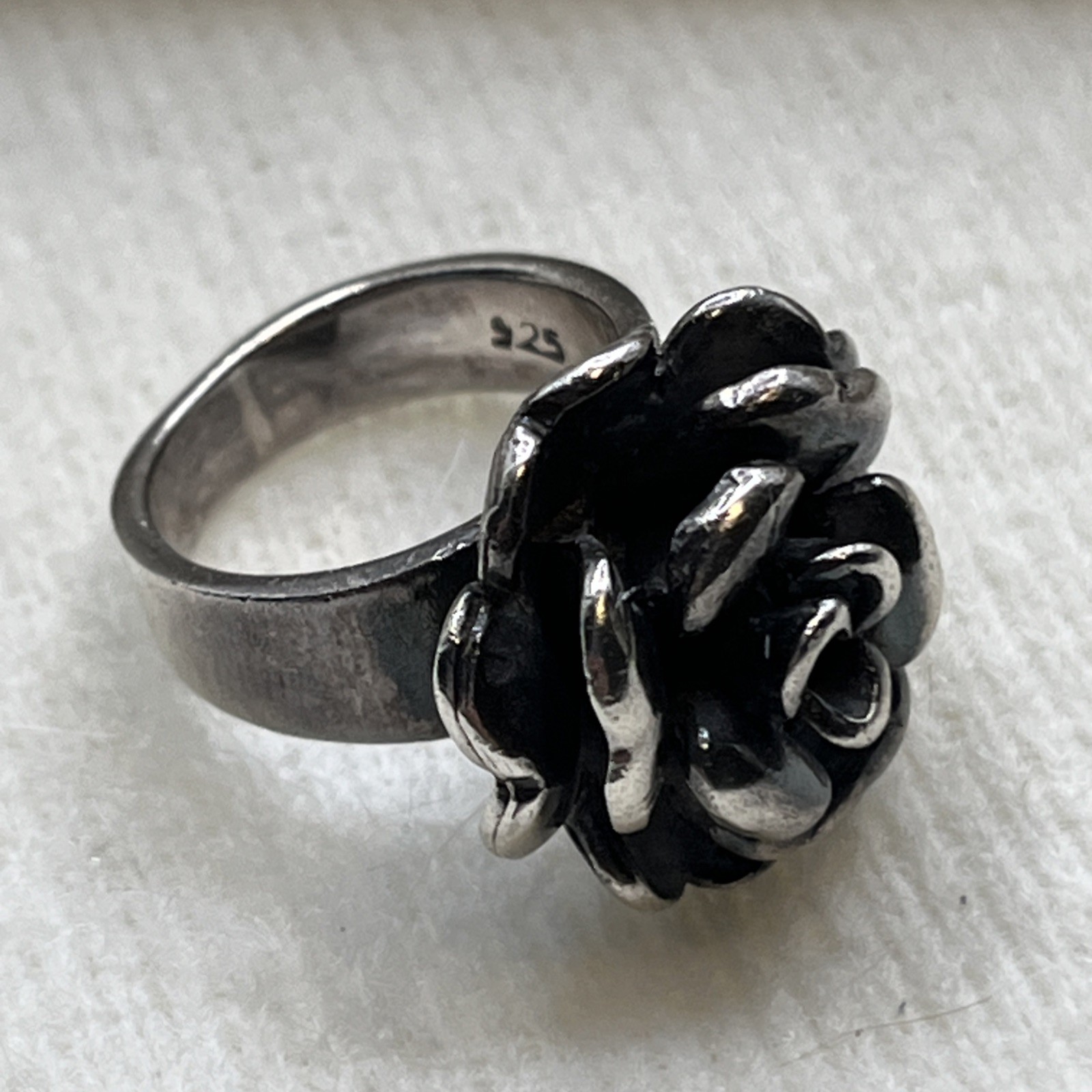 Sterling Silver 925 Chunky 3D Rose Flower Statement Ring Size 4.5 Vintage