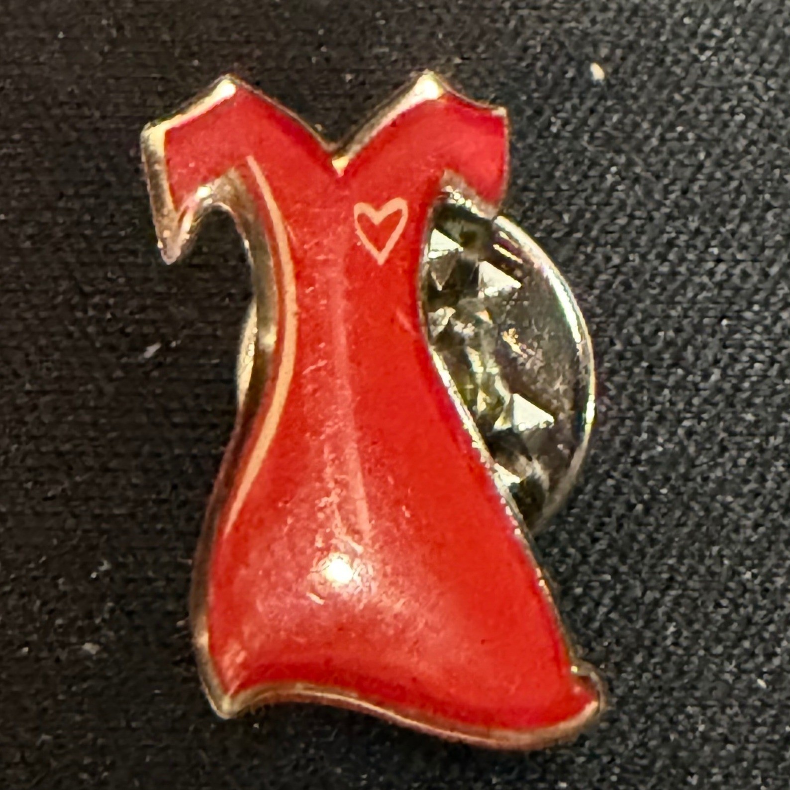 Enamel Pin Women OS Red Dress Heart Lapel Pin Silver Tone Accessory