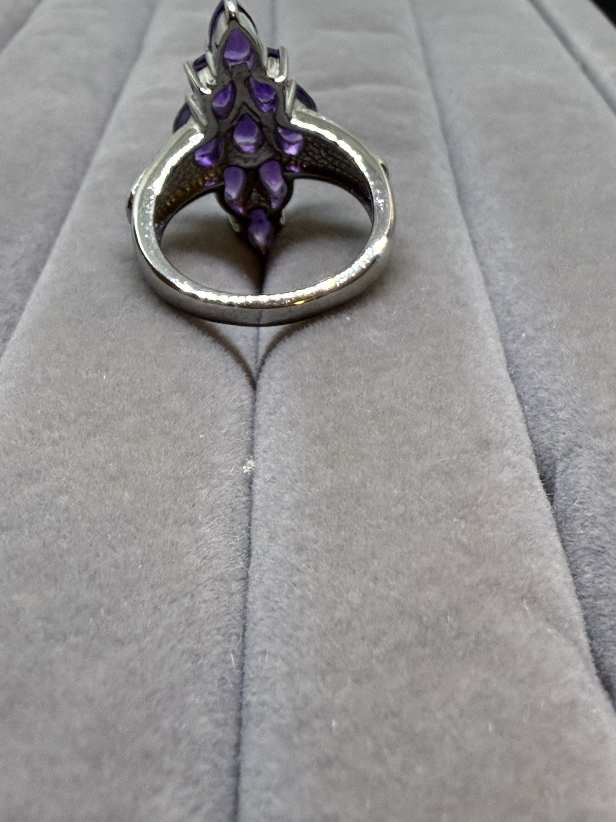 African Amethyst , Diam. Shaped Ring,Round Stones, Cluster,stainless Steel