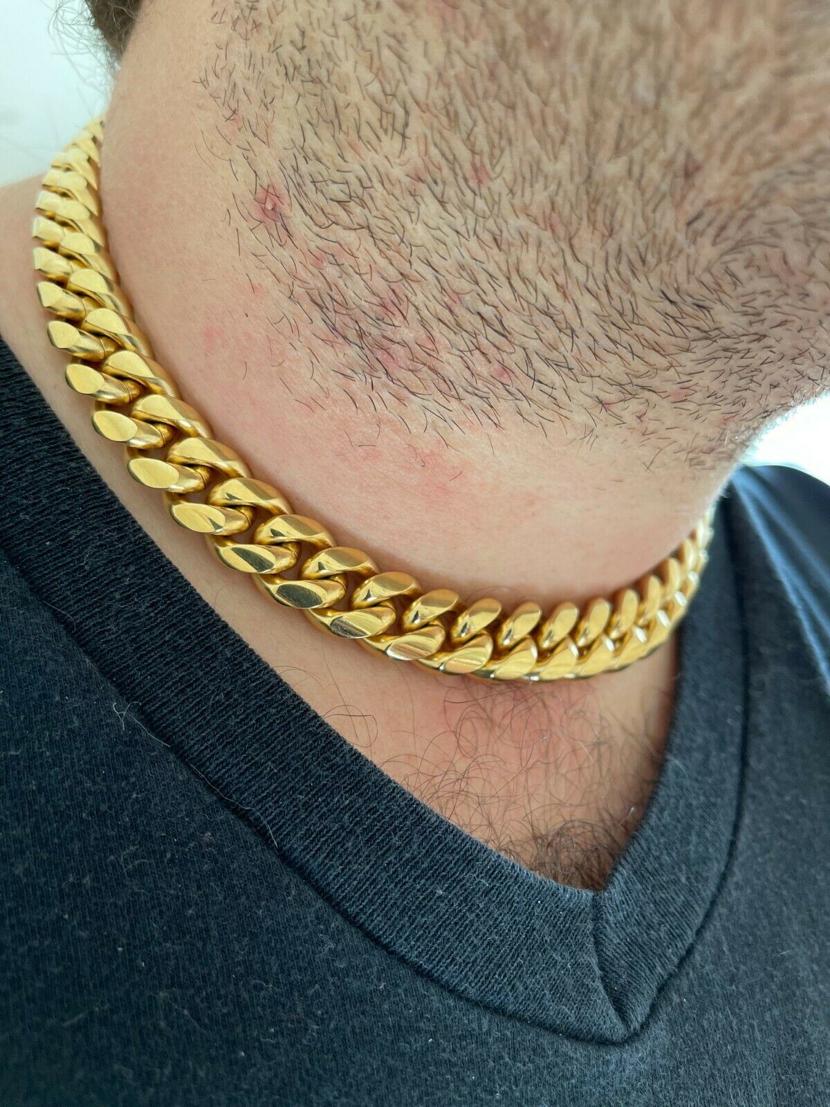 Miami Cuban CHOKER Chain Solid 18k Gold Plated Stainless Steel Unisex 18″ 20″