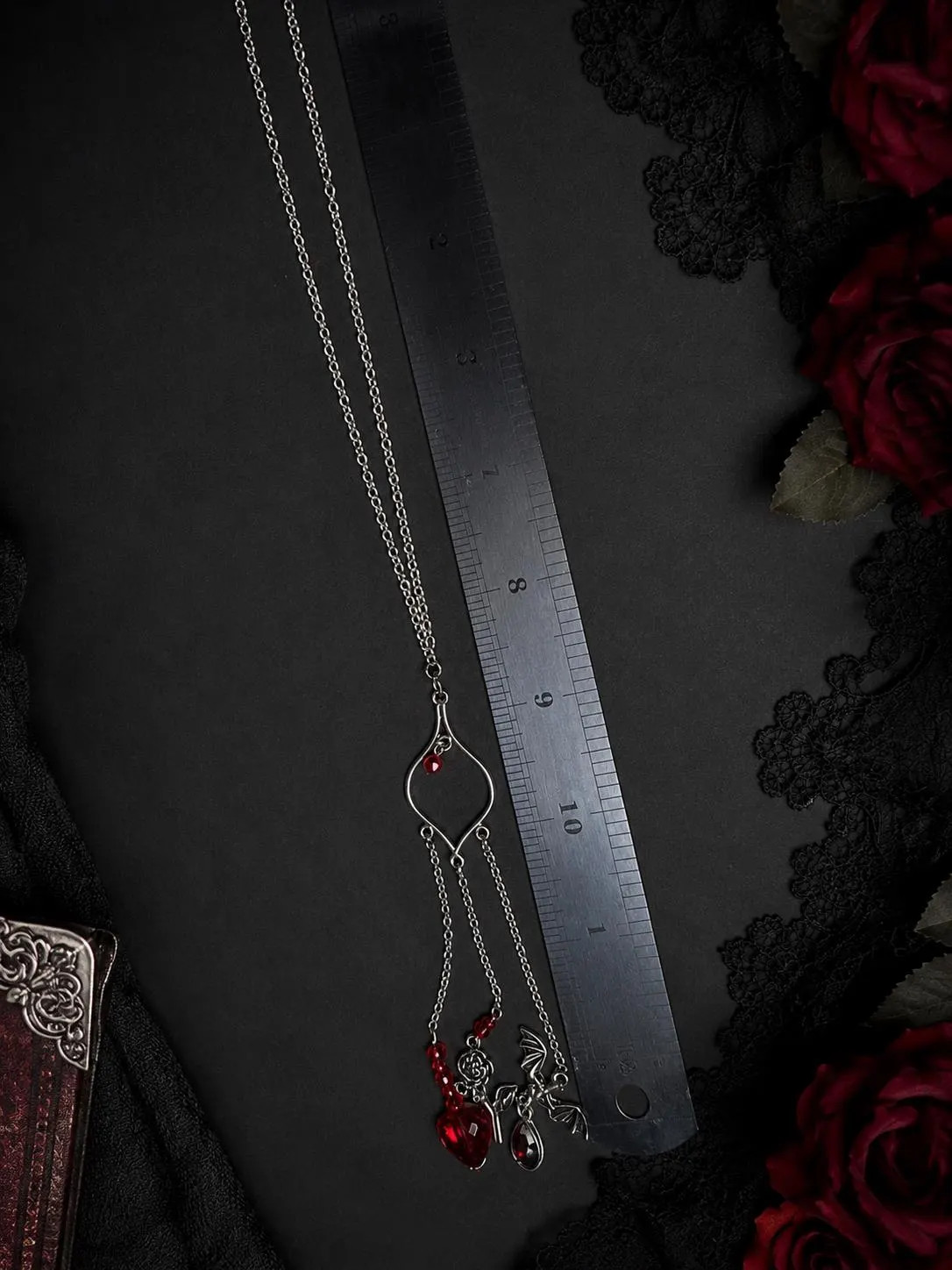 Handmade Gothic Triple Dangle Necklace | Silver Tone Alternative Jewelry