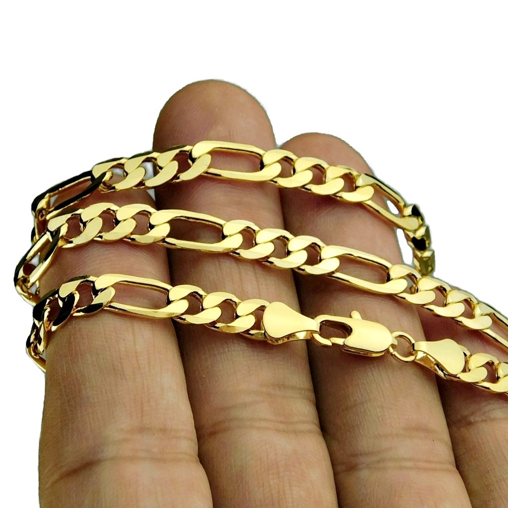 Mens 18k Gold Plated Figaro Link 24″ Inch Long x 5.8MM Wide Chain Necklace
