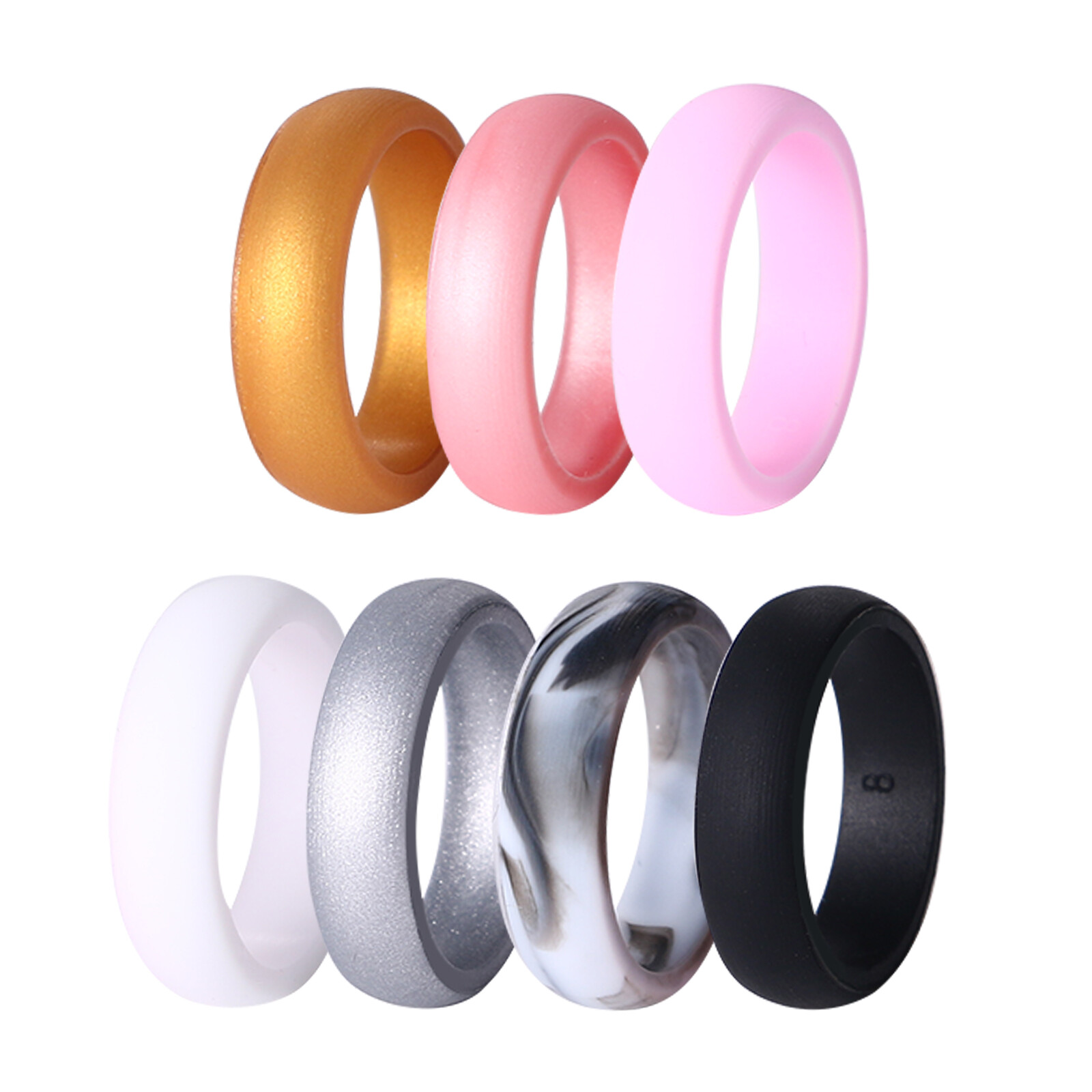 7Colors 8MM Women Silicone Rubber Comfort Fit Sports Wedding Ring Bands Size4-12