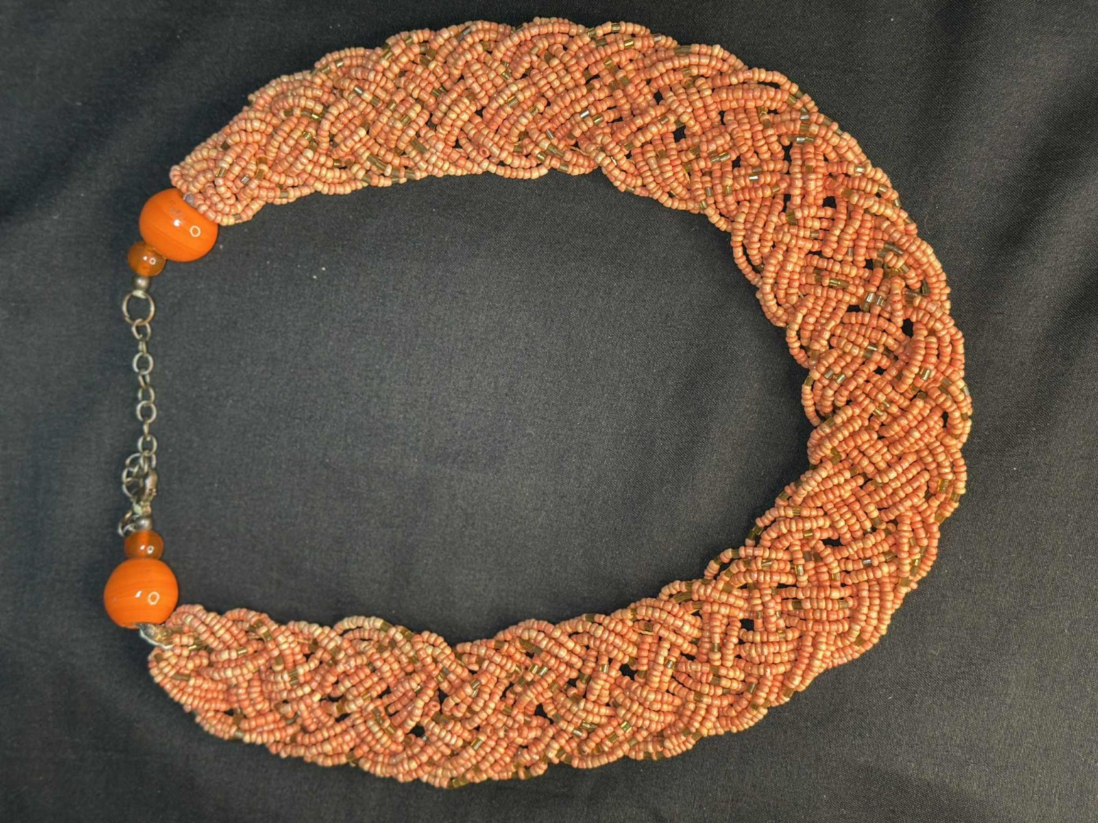 Orange Woven Seed Bead Statement Necklace Handmade Jewelry