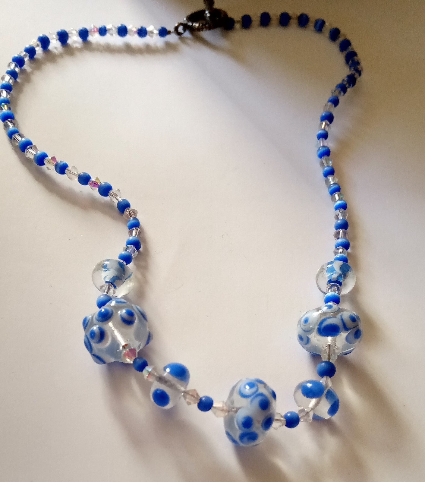 Marble Choker Women’s Necklace Crystal 18 Inches Blue And White Silver Color