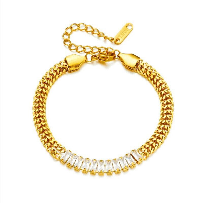 Woman 14K Gold Plated Stainless Steel CZ Braided Mesh Bangle Bracelet 8.8”