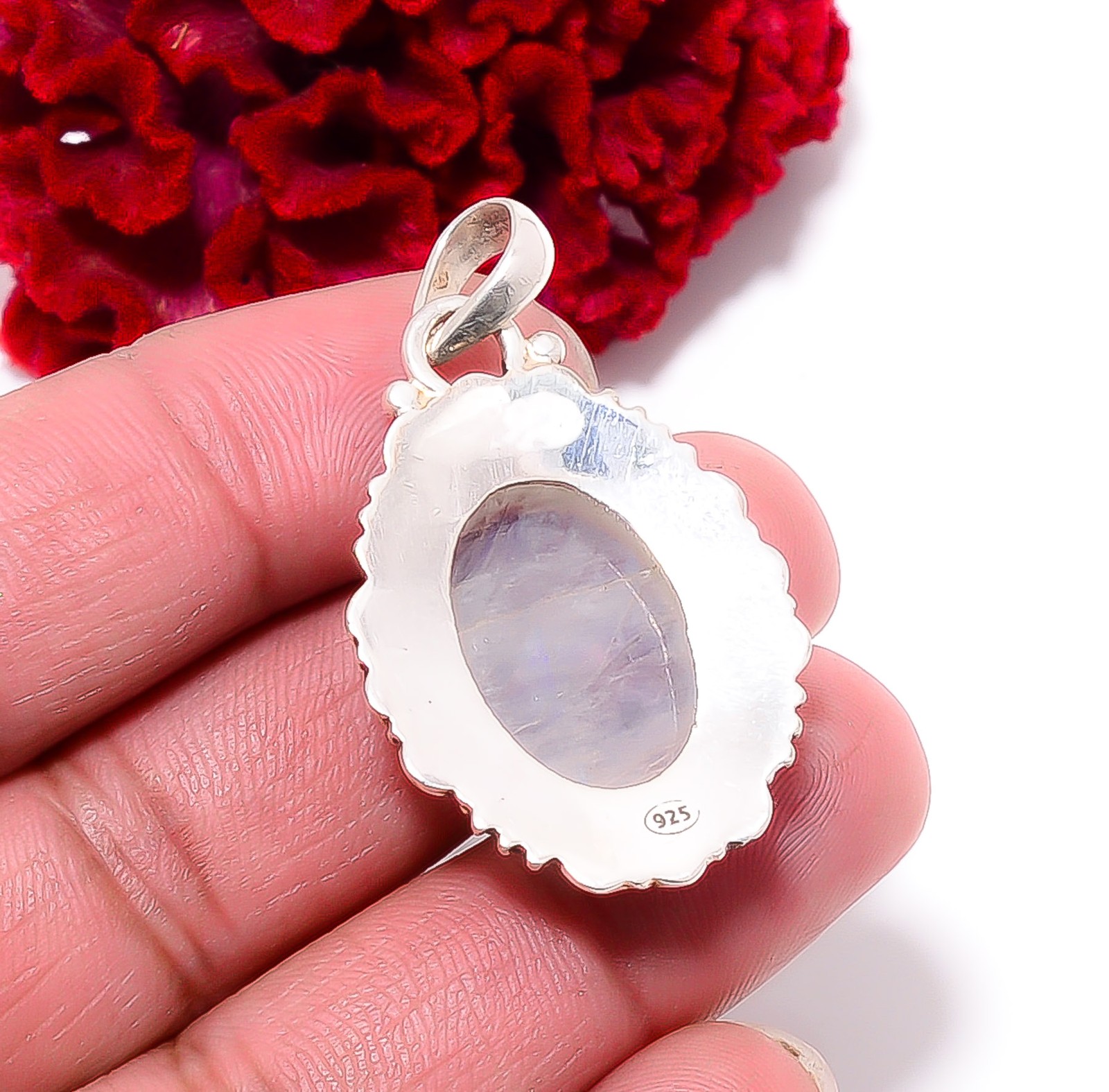Rainbow Moonstone – India Gemstone 925 Sterling Silver Pendant 1.76″ P96233