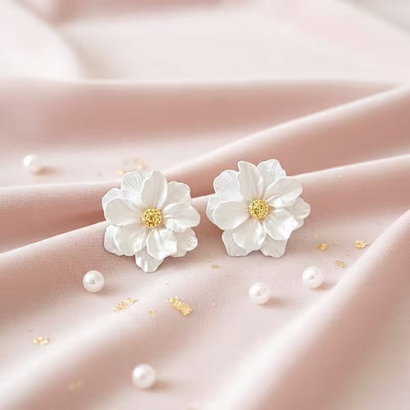 Beautiful white floral earrings, simple and fun. Acryllic