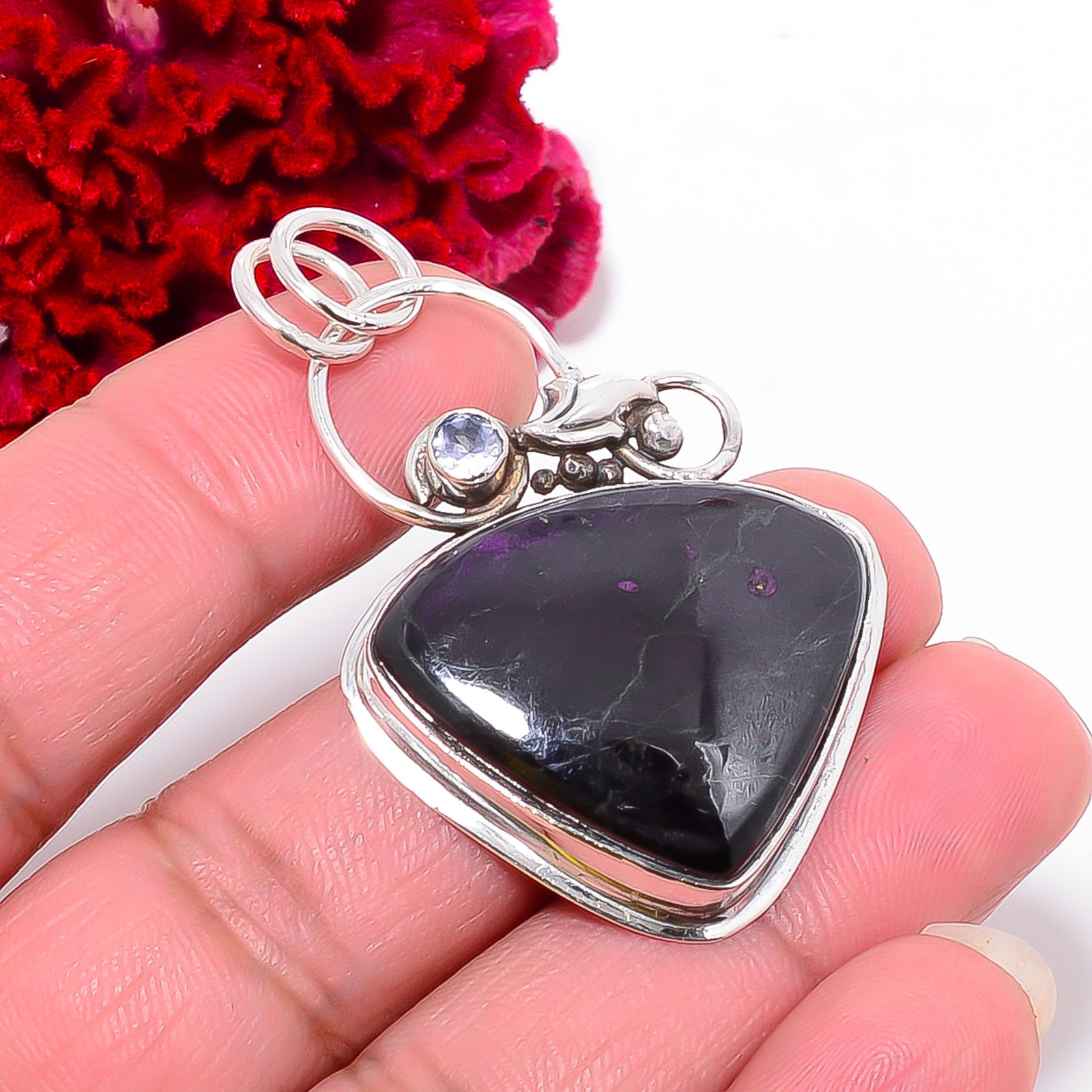 Purpurite – Faires Tin Mine & Iolite 925 Sterling Silver Pendant 2.00″ P99746