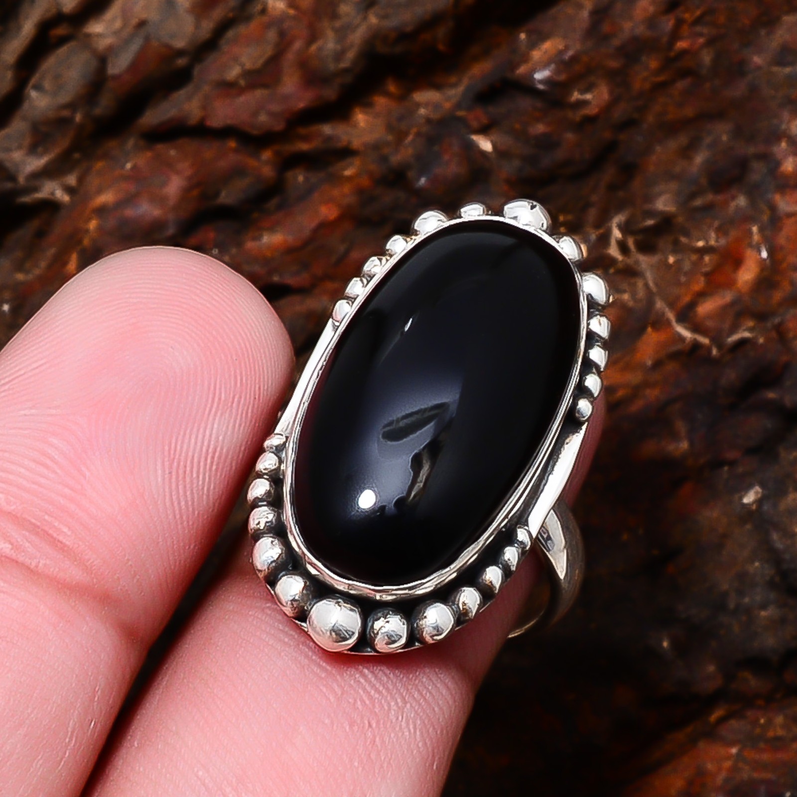 Black Onyx – Brazil Gemstone 925 Sterling Silver Ring S.7.5 R124810