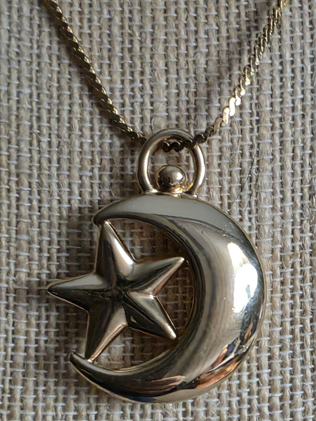 Goldtone Rhinstone Moon & Star Necklace 28 In