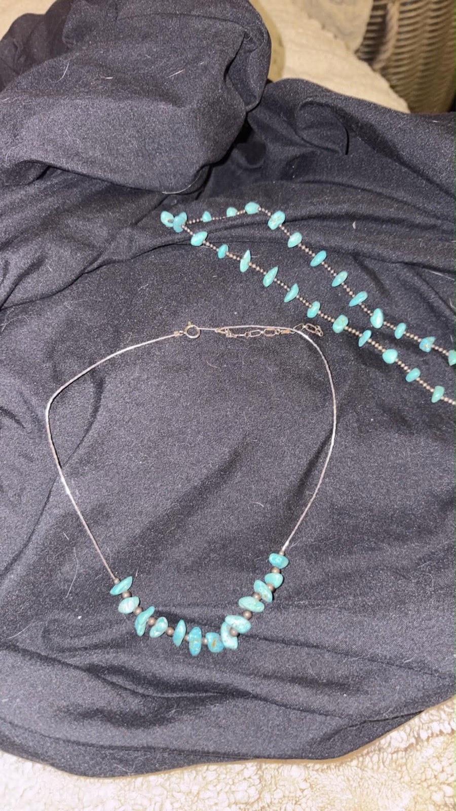 Lot of 2 Turquoise Chip Beaded Sterling silver Necklaces