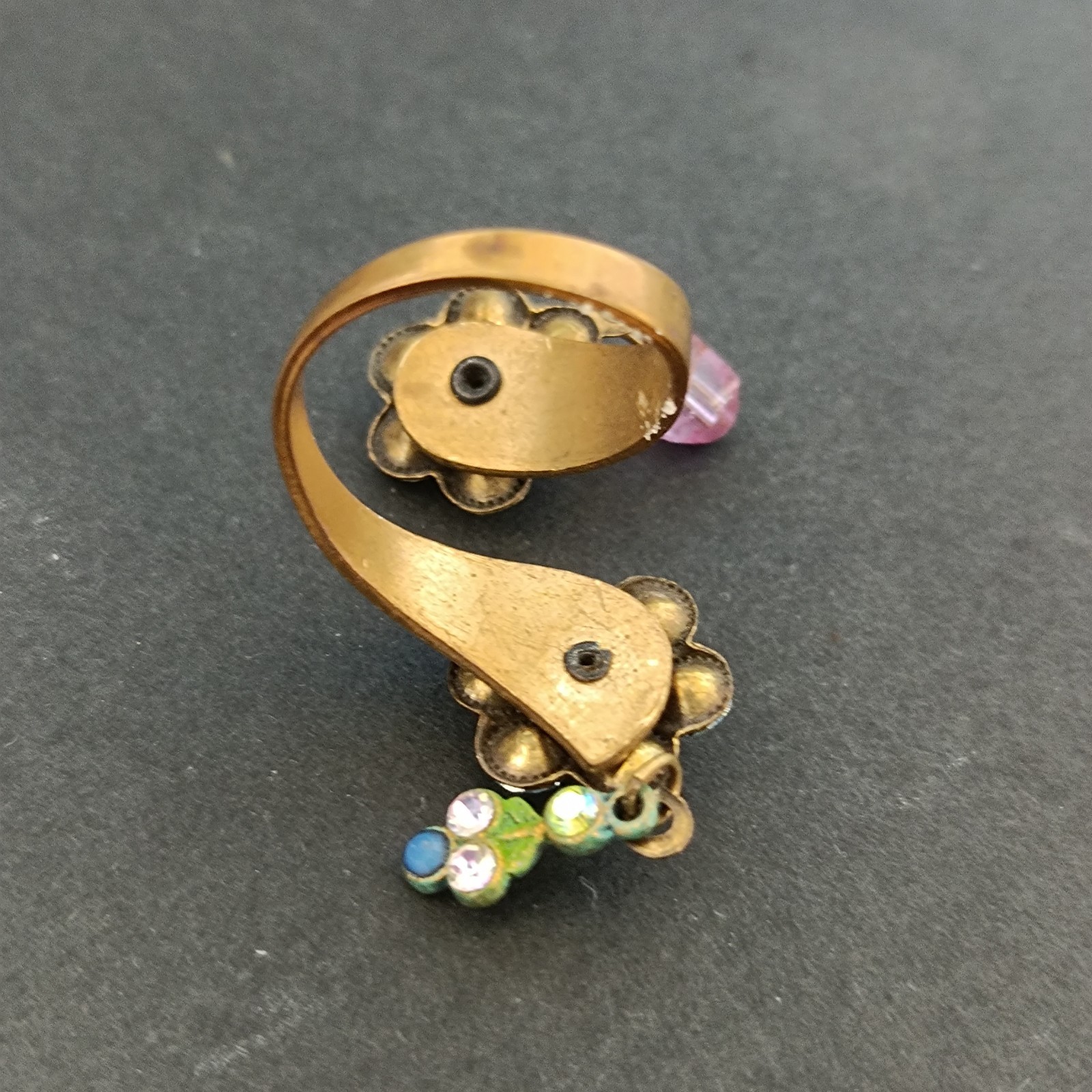 Michal Negrin Split Shank Floral Ring Romantic Boho Crystal Charm Statement VTG