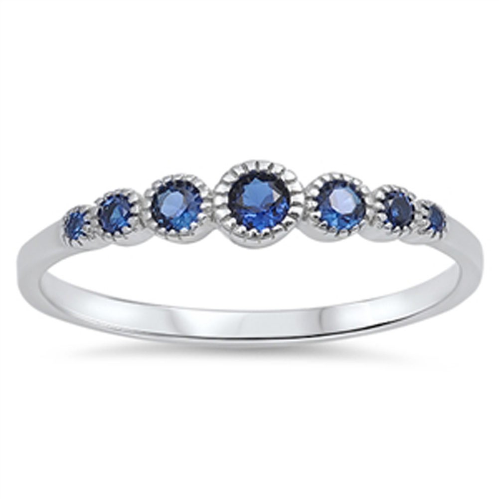 Women’s Round Blue CZ Cute Ring New 925 Sterling Silver Band Sizes 3-13