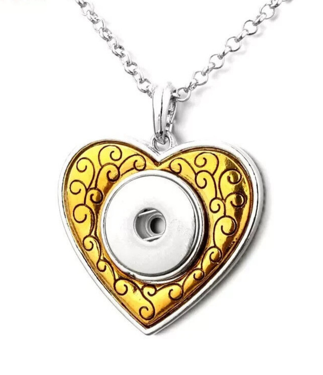 Snap Jewelry Stainless Necklace Gold & Silver Heart Fits 18-20mm Ginger Charms