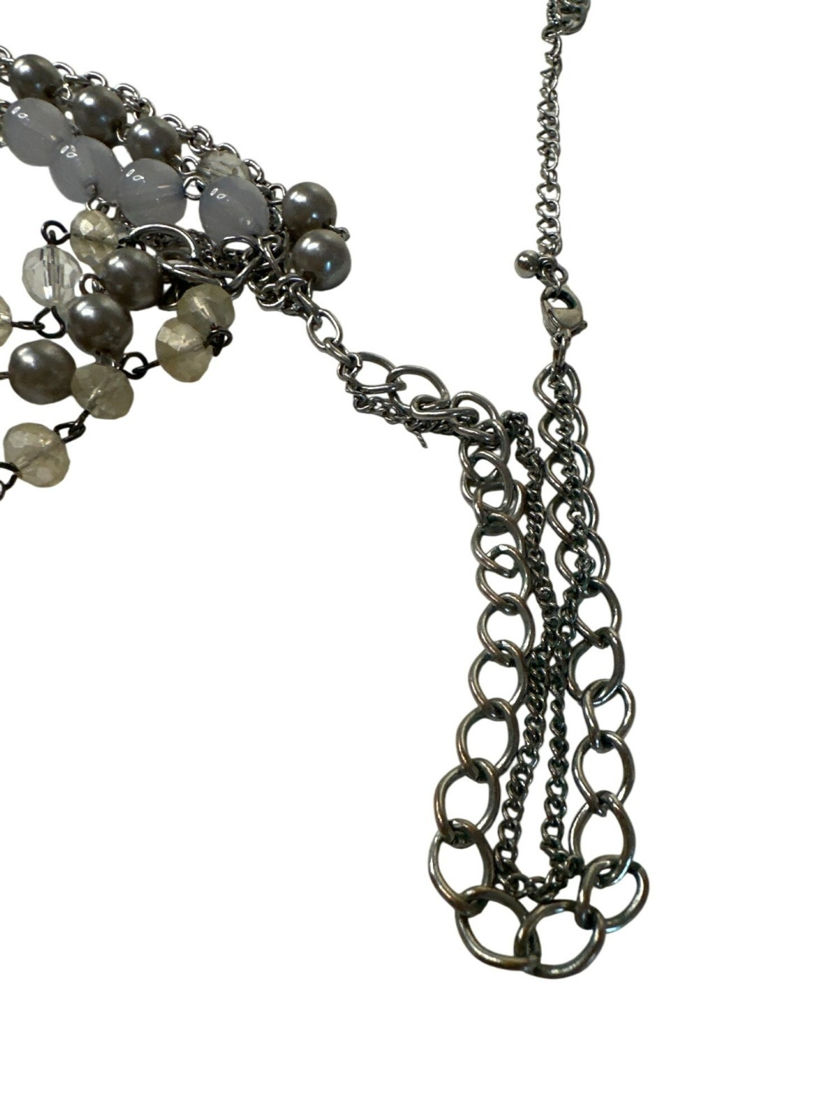 Layered Beaded Chain Necklace Gray & Clear Beads Statement Jewelry Career
