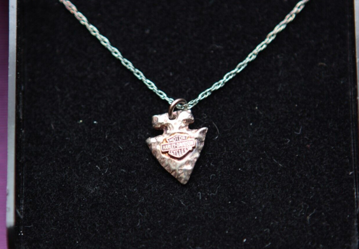Vtg Black Hill Sterling Silver Harley Davidson Arrow Pendant with Sterling Chain