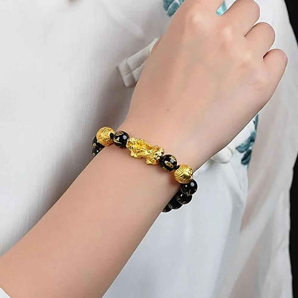 Feng Shui Black Obsidian Bead Pixiu Bracelet Attract Wealth Good Luck Jewelry US