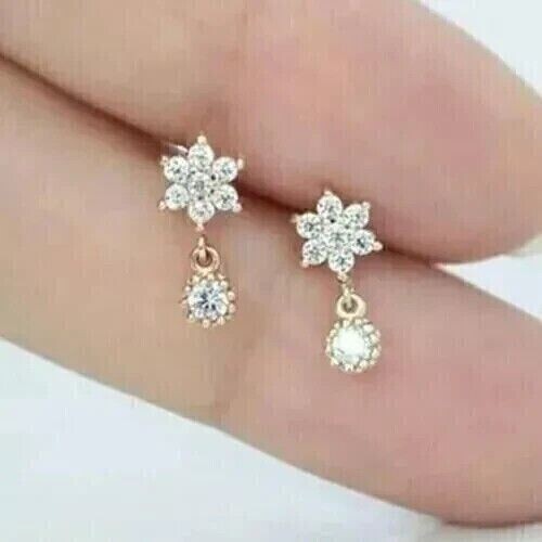 2Ct Round Cut Simulated Diamond Drop Dangle Earrings 14k Yellow Gold Plated