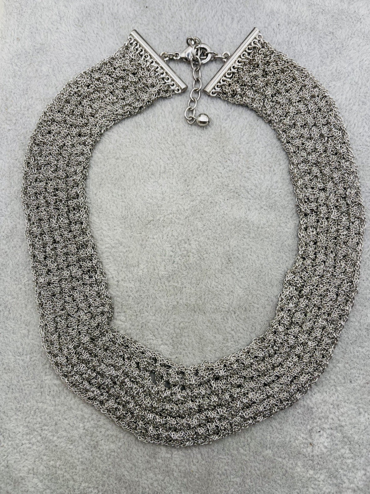 Vintage Silver Tone Handwoven Chain Mesh Choker Necklace Wide Collar Statement