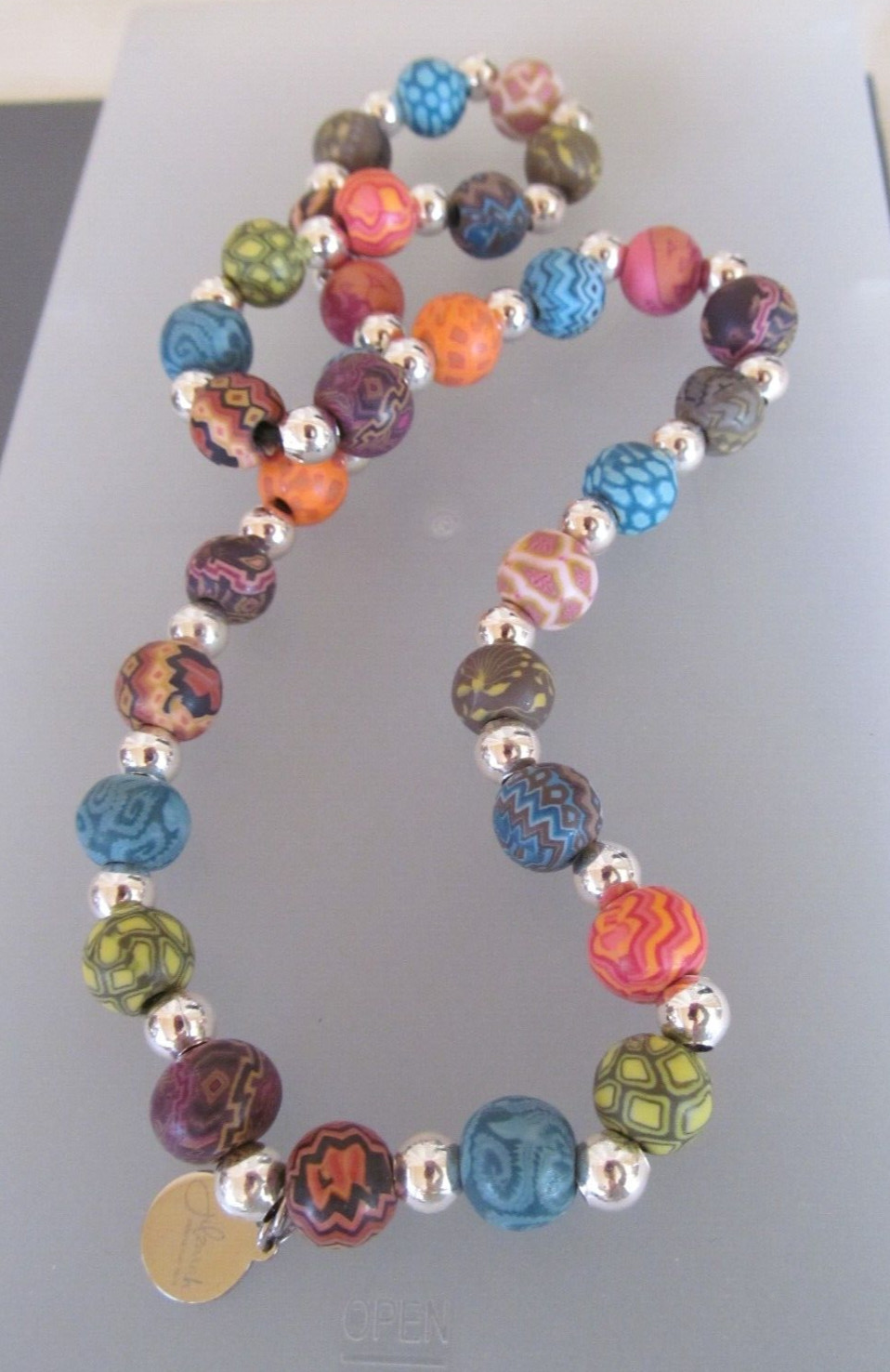 Jilzarah Clay Beaded Necklace stretch 16- 18 Inches Silver Beachy