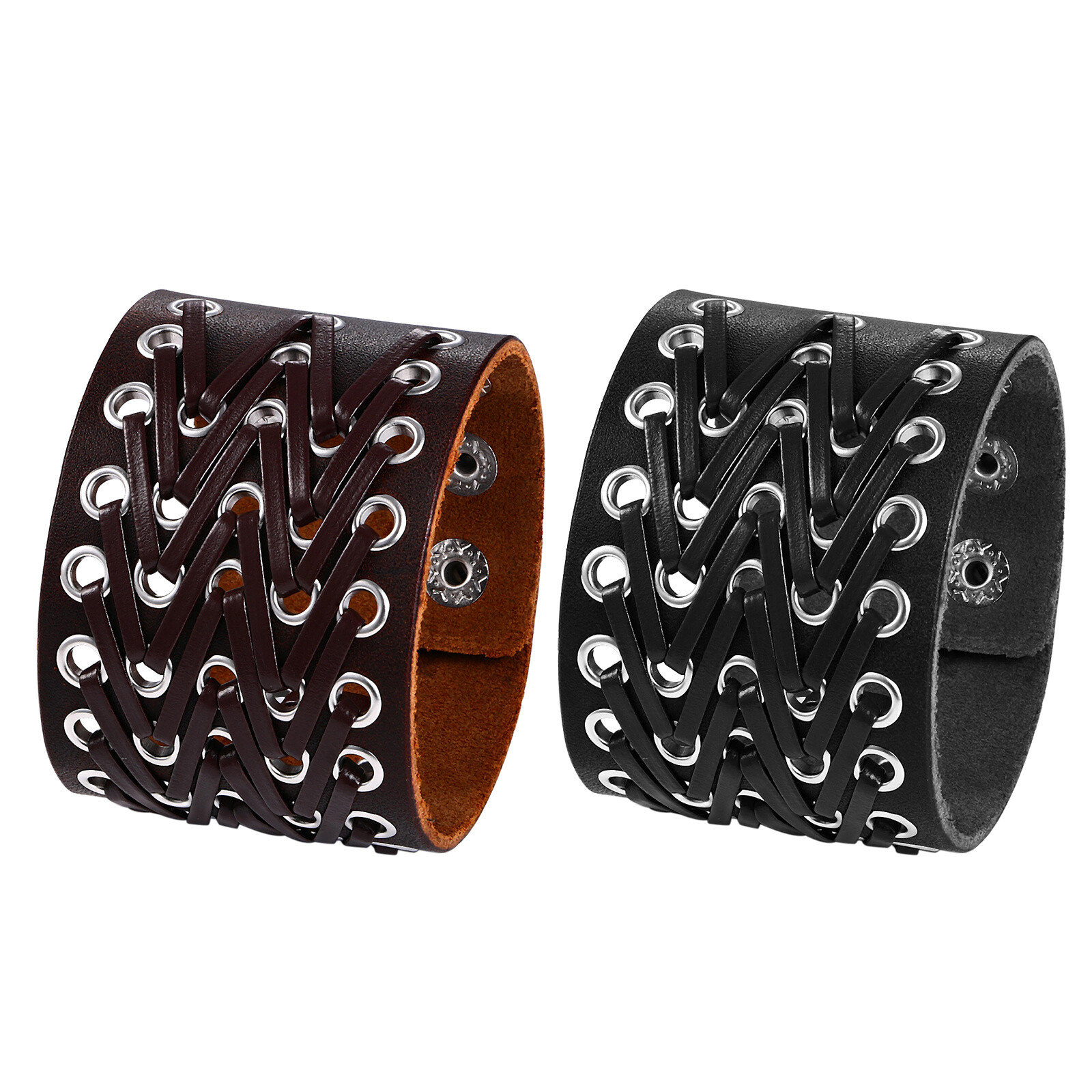 Mens Punk Wide Braided PU Leather Bangle Wrap Bracelet Adjustable Cuff Wristband