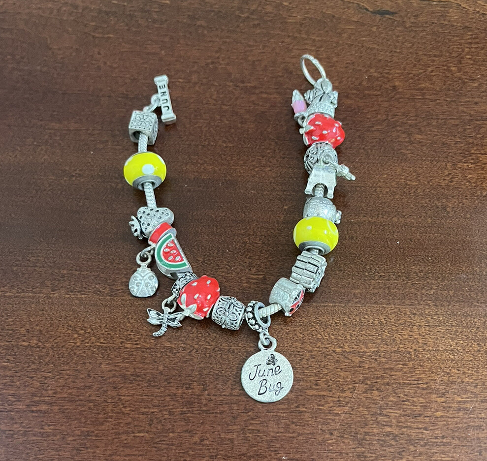 Willabee and Ward Silver Tone June themed Charm Bracelet 8″