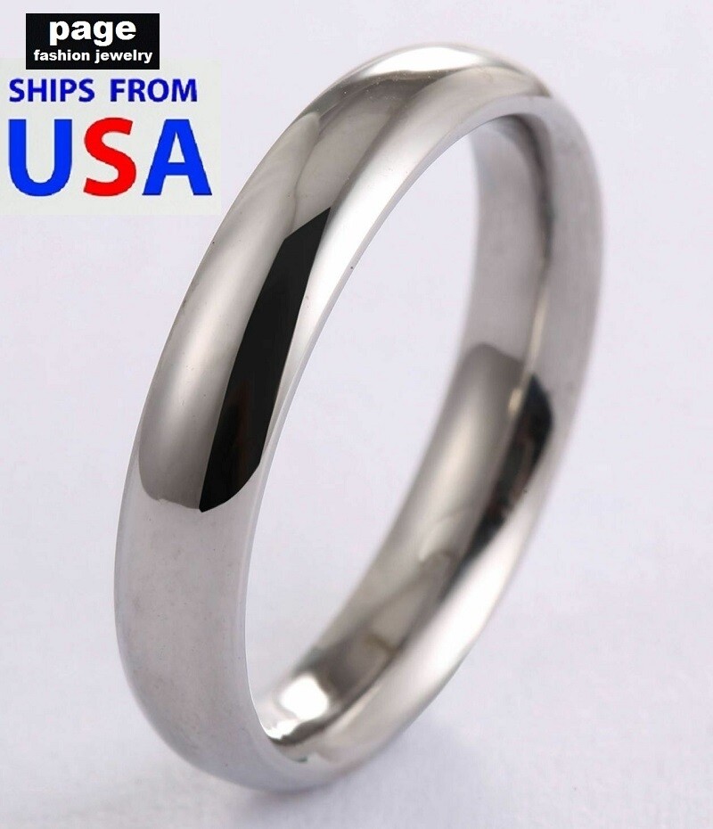 Traditional Silver Wedding Ring 4mm Comfort Fit Stainless Steel Size 6.5 – 11.5