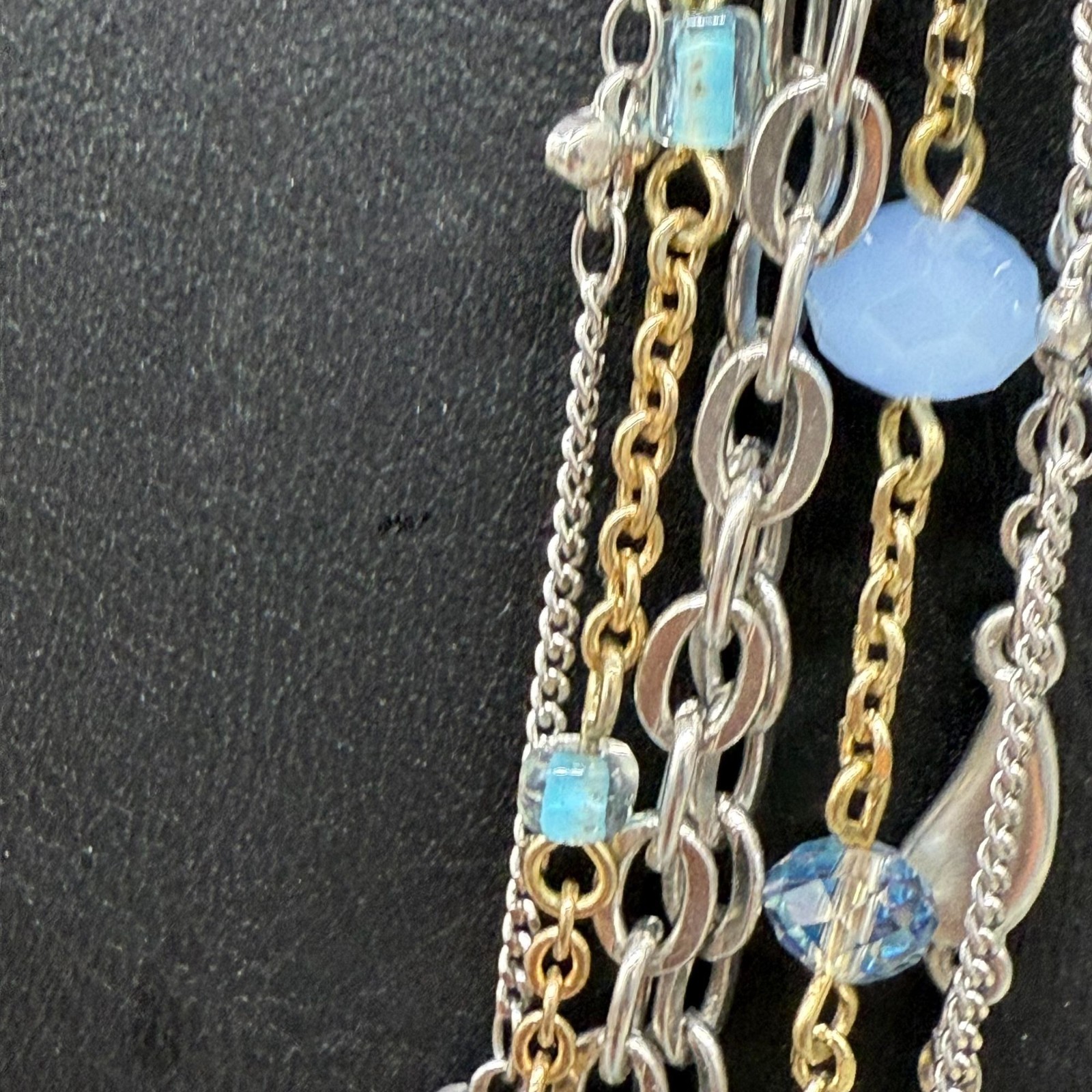 Loft Yellow Crystal Blue Faceted Beaded Multi-Strand Chain Layered Necklace