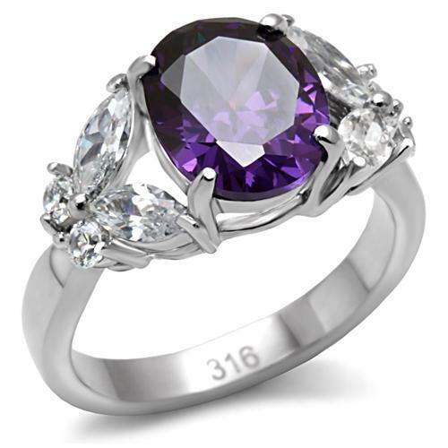 TK086 – High polished (no plating) Stainless Steel Ring with AAA Grade CZ in