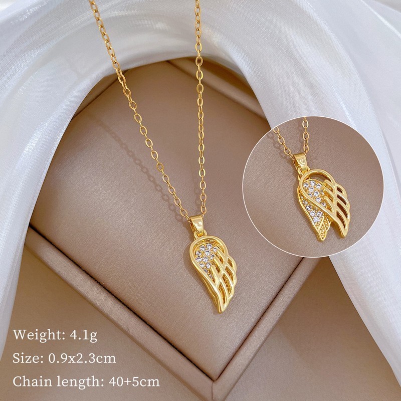 Angel Wing Necklace 18K Gold Plated Stainless Steel Cubic Zirconia Pendant