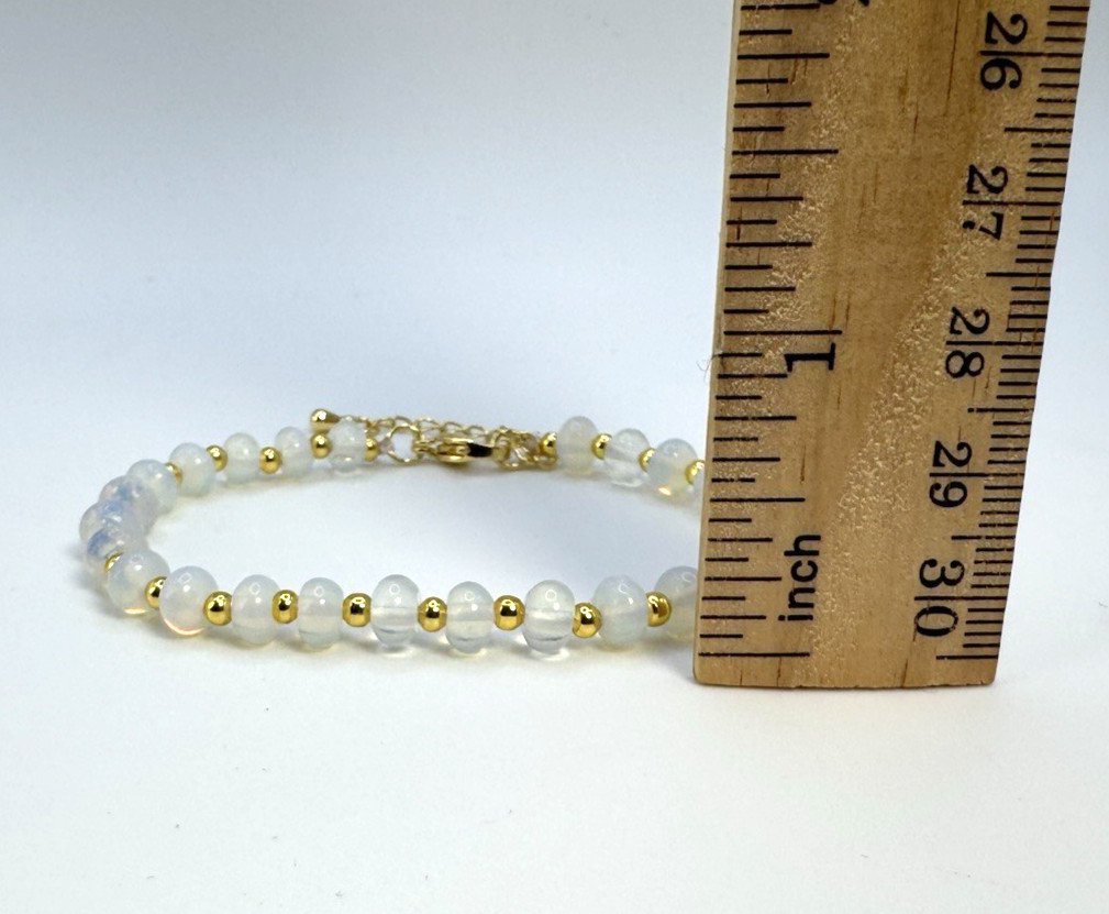 Luminous Opalite Rondelle Beaded Bracelet 20.00ctw Goldtone 7-9″ Adjustable Gift