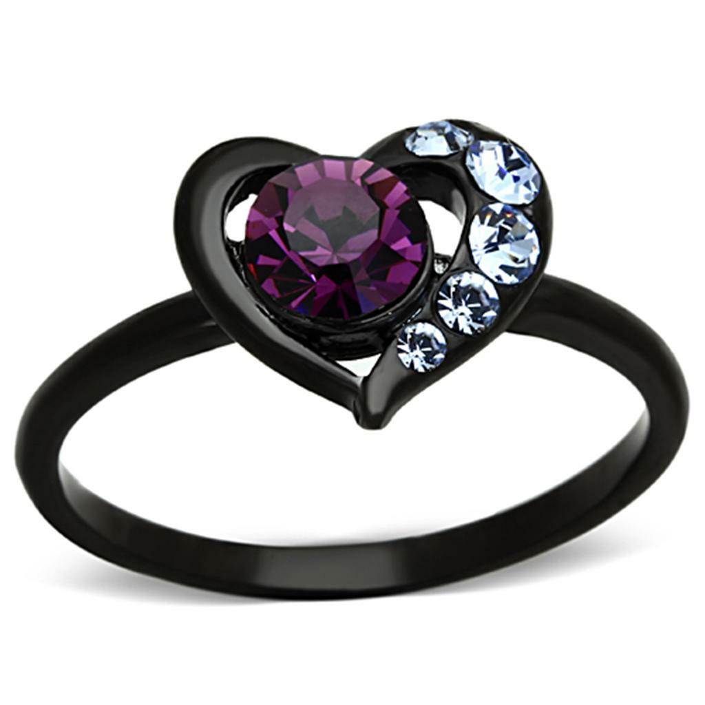 TK1300 – IP Black(Ion Plating) Stainless Steel Ring with Top Grade Crystal in