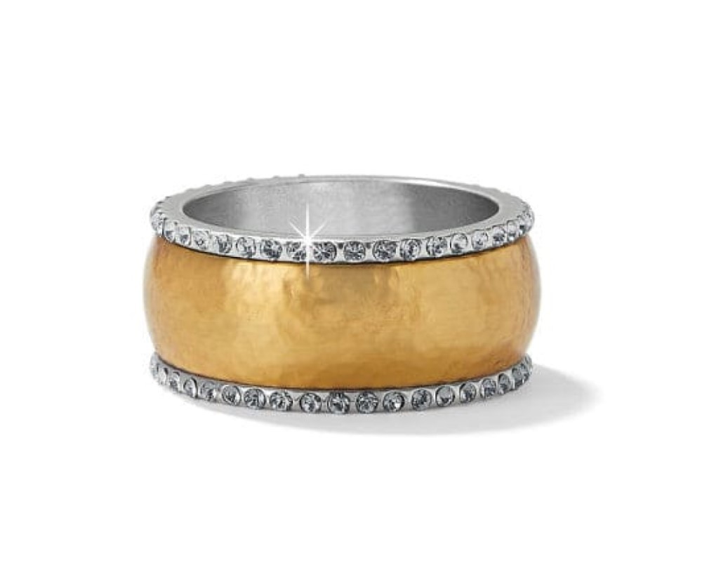 Brighton Gold Silver Crystal Two-tone Meridian Geo Band Ring Jewelry Size 9 New