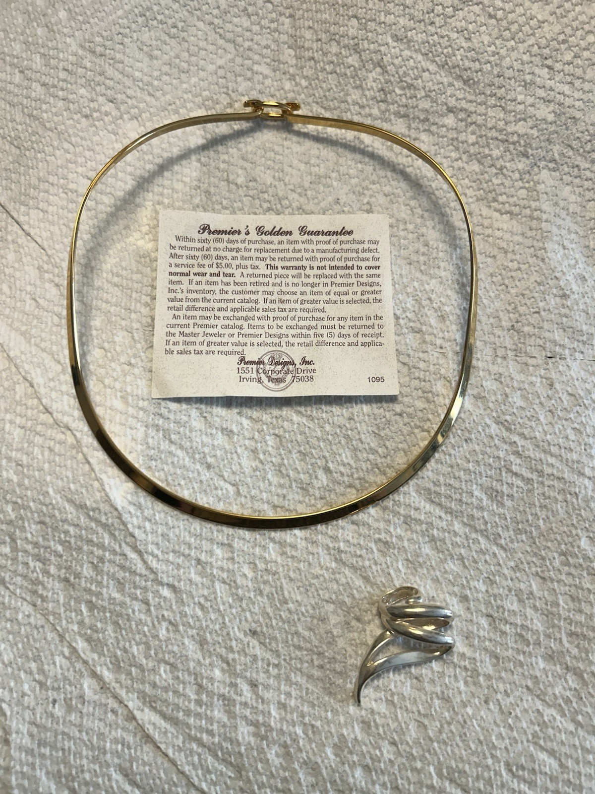 Vintage Premier Designs Gold Tone Omega Choker Necklace w Removable Silver Charm