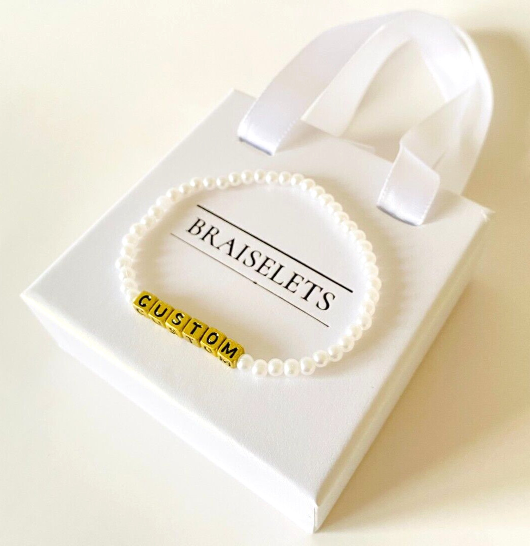 White Pearls Custom Name Team Bracelet Personalized Party Favor Gift Women Kids