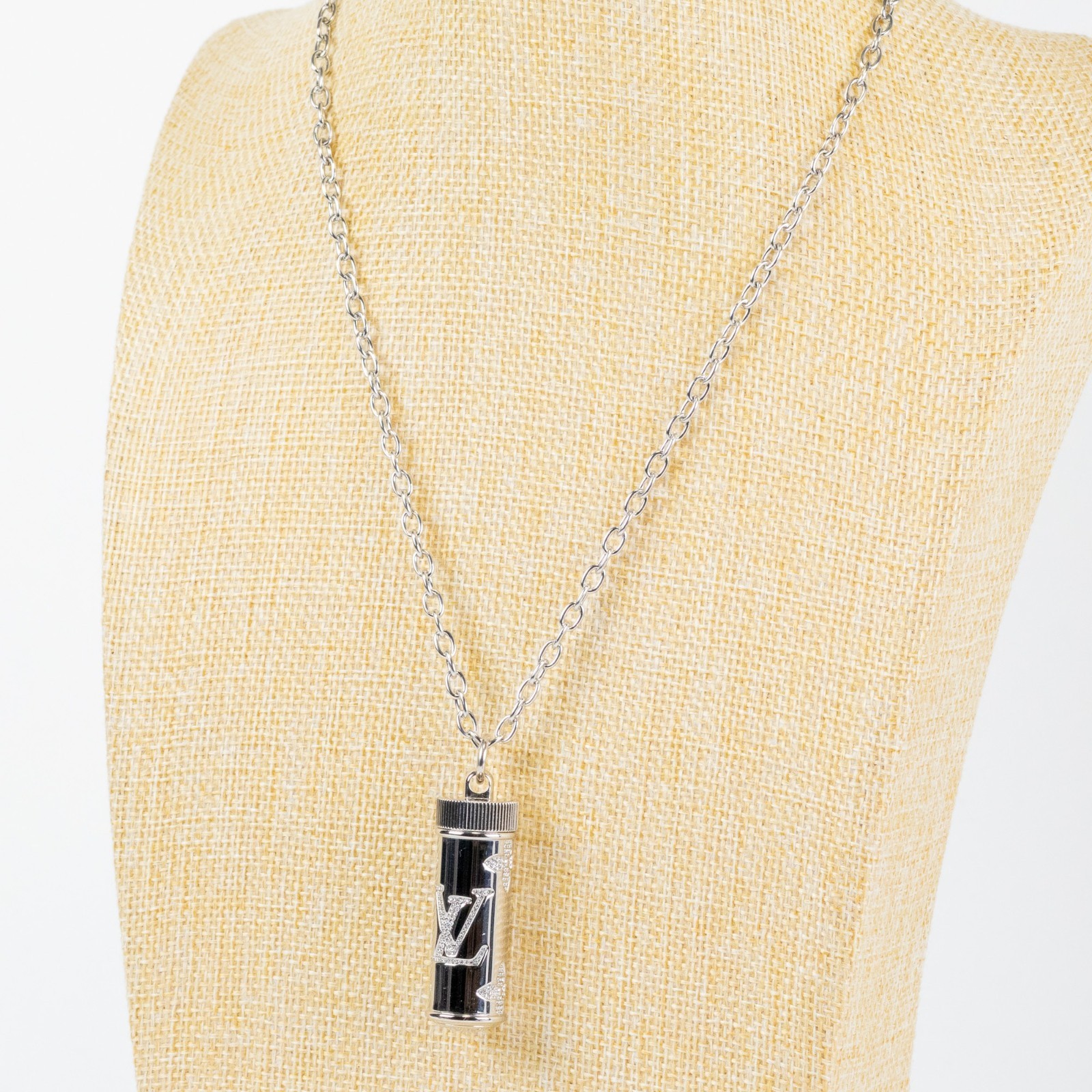 Louis Vuitton Monogram Strass Pill Case Pendant M68248 Silver Plate LV Auth Men