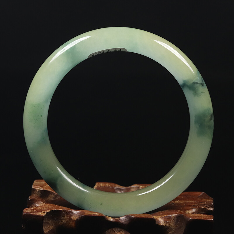 53mm Natural White Green Jadeite Jade Bangle Bracelet Women’s Chinese Jade 16022