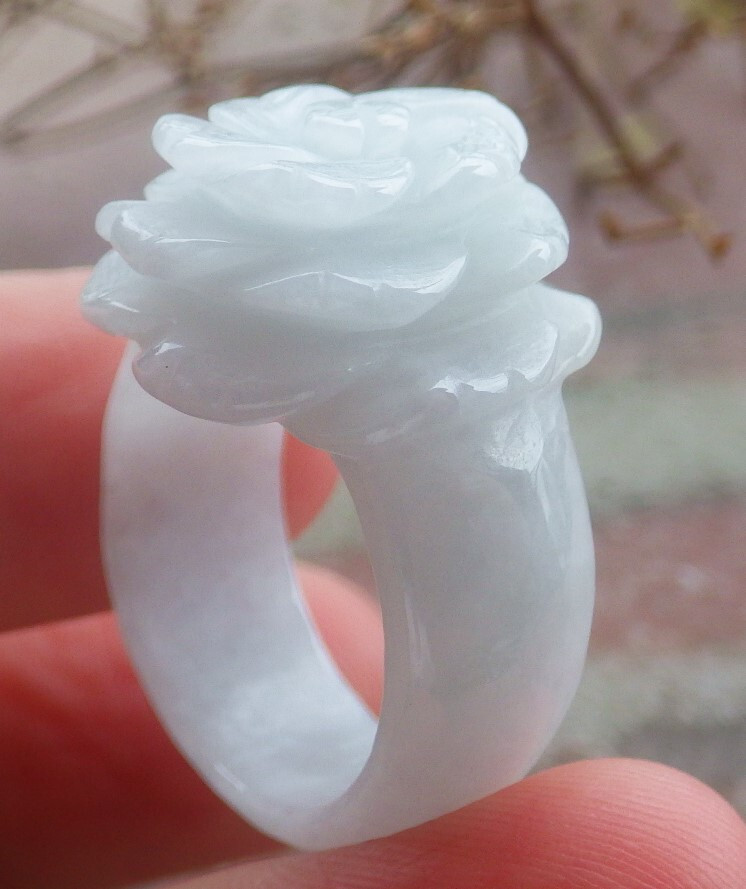 Video Certified Natural A Jadeite Jade Circle Rose Flower Ring NO.8 # 117021 TS