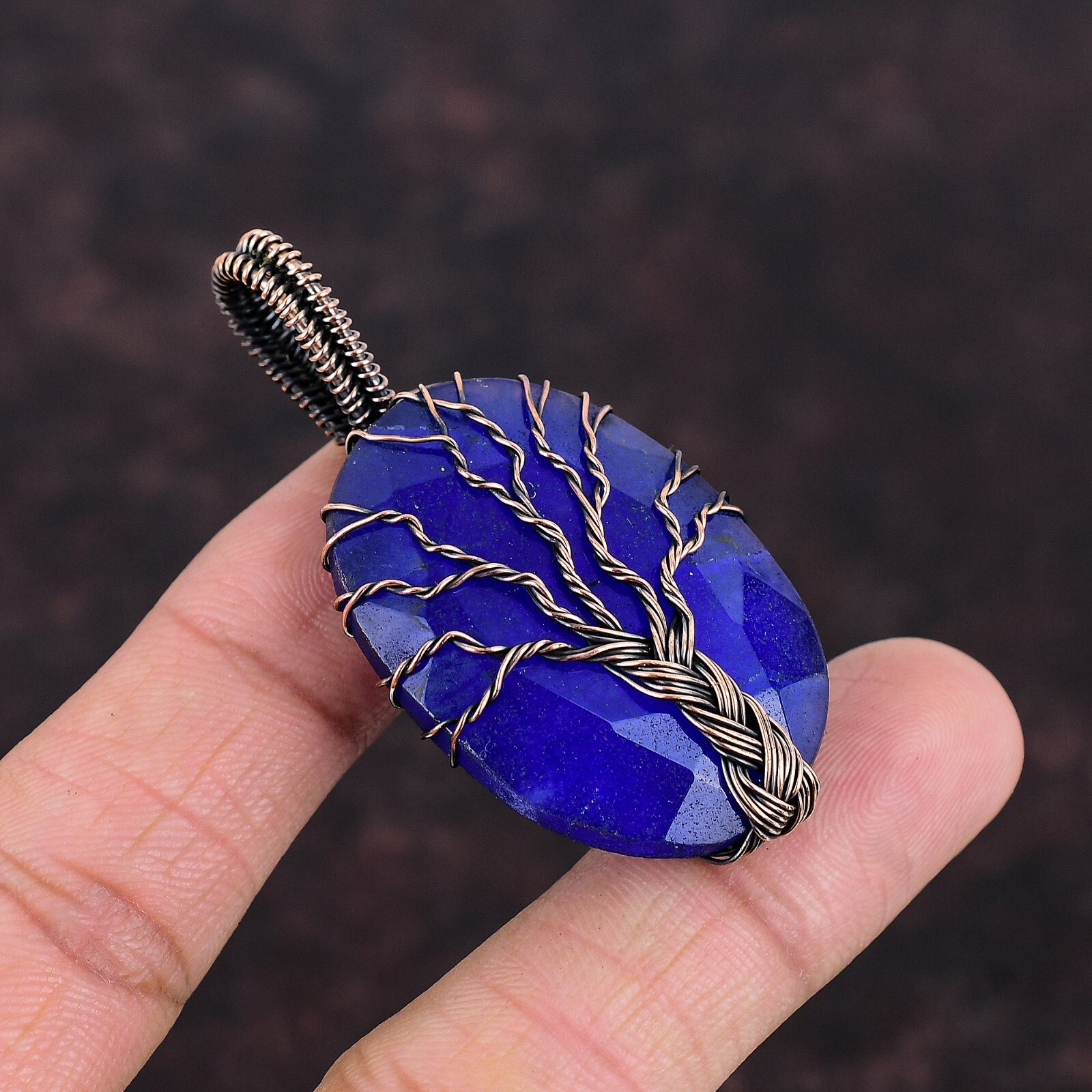 Blue Saphire Jewelry Copper Friend Gift Wire Wrapped Tree Of Life Pendant 2.36″