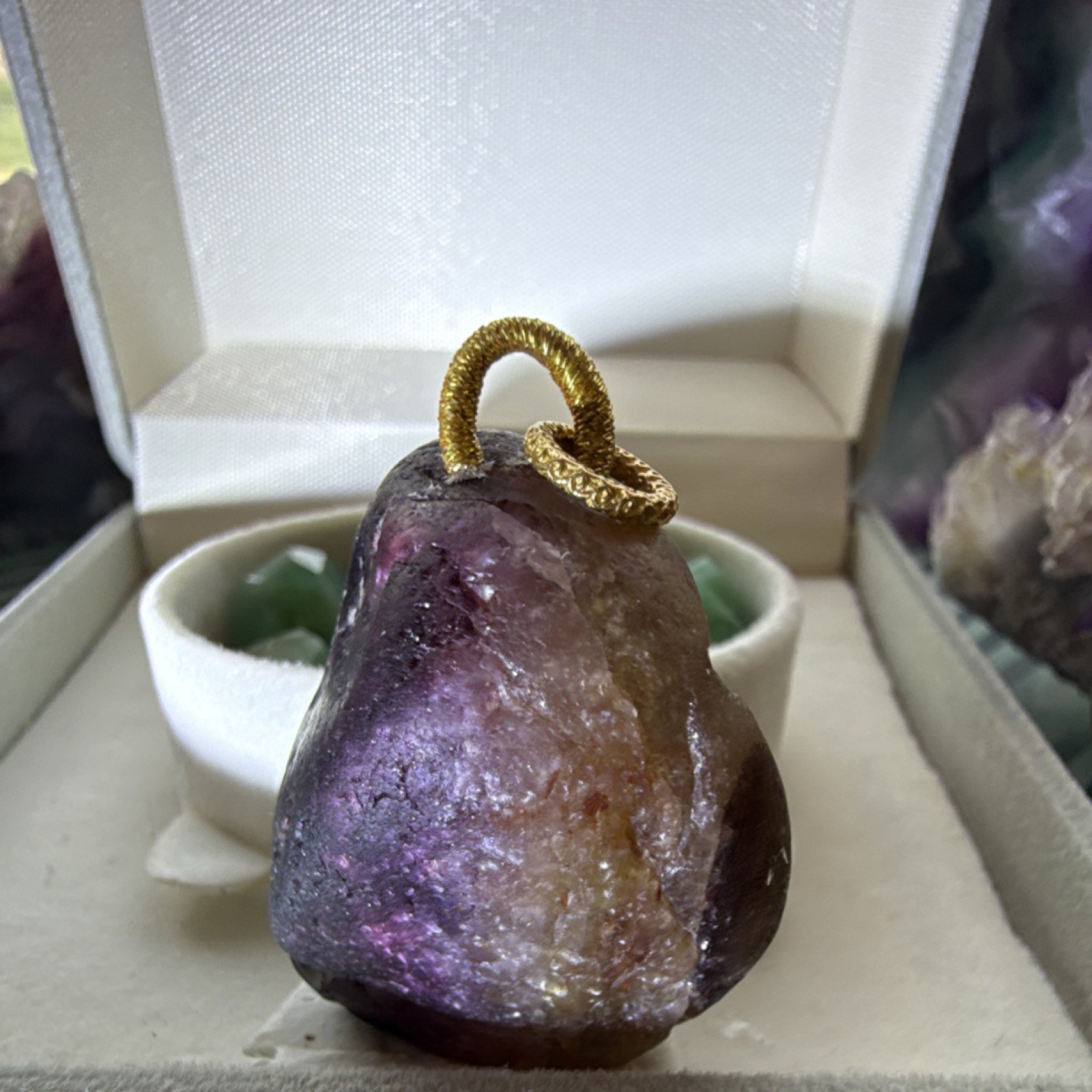 Tourmaline in Quartz Rubellite Stone Pendant Purple with 18k Gold Bail