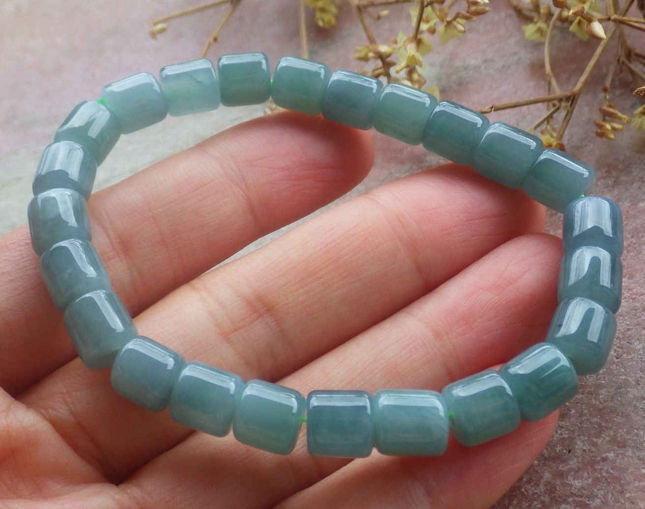 1 Pcs Icy Green 100% A JADE Jadeite Bead Beads Bangle Bracelet 7 inches 734761
